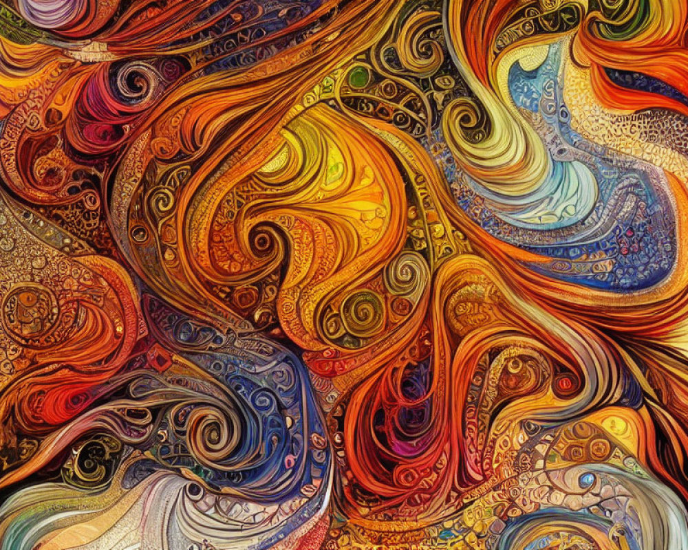 Vibrant abstract art with swirling patterns and warm tones