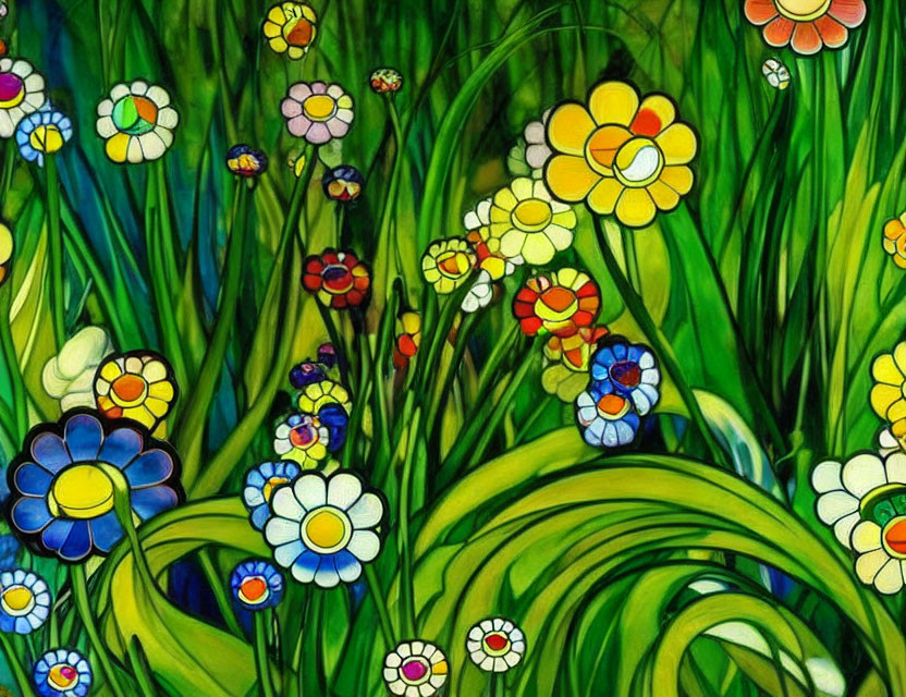 Colorful Stained Glass Flower Field Display
