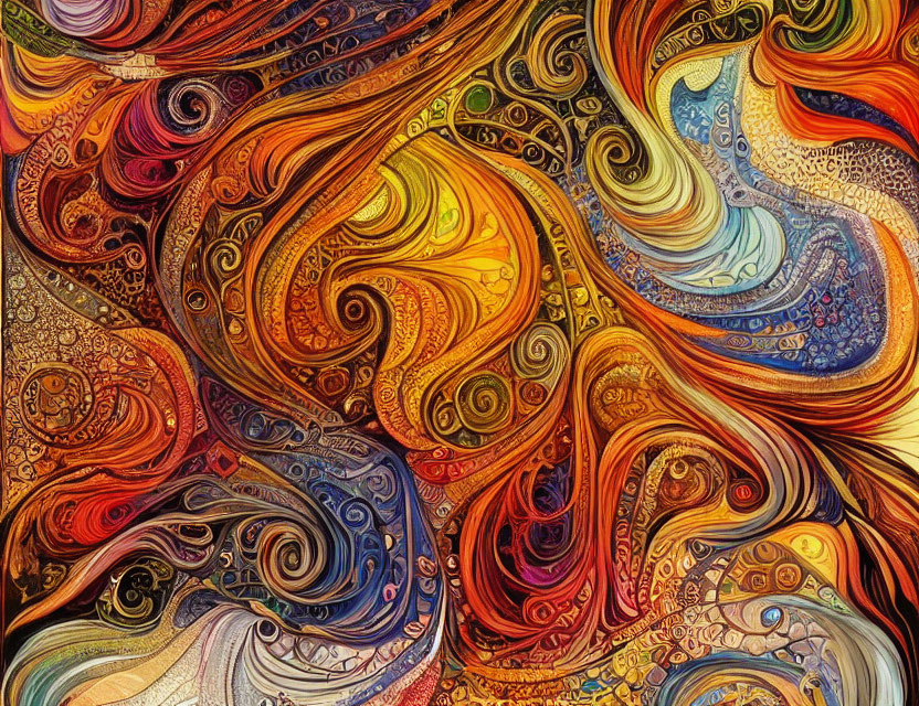 Vibrant abstract art with swirling patterns and warm tones