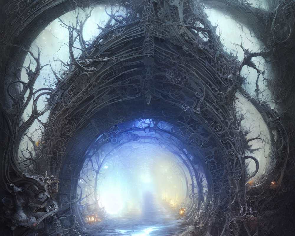 Ethereal archway with intricate branches and mystical portal.