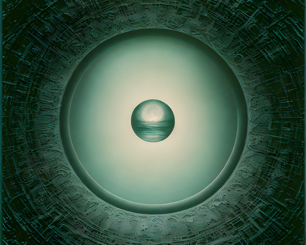 Sphere with Horizontal Stripes in Teal Circle on Dark Background