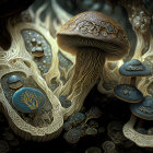 Fantasy Artwork: Luminescent Mushrooms in Cosmic Setting