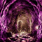 Vivid Purple and Orange Glowing Cavern with Organic Patterns
