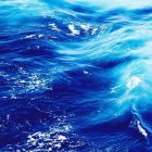 Detailed digital artwork of blue ocean waves with sea creatures.
