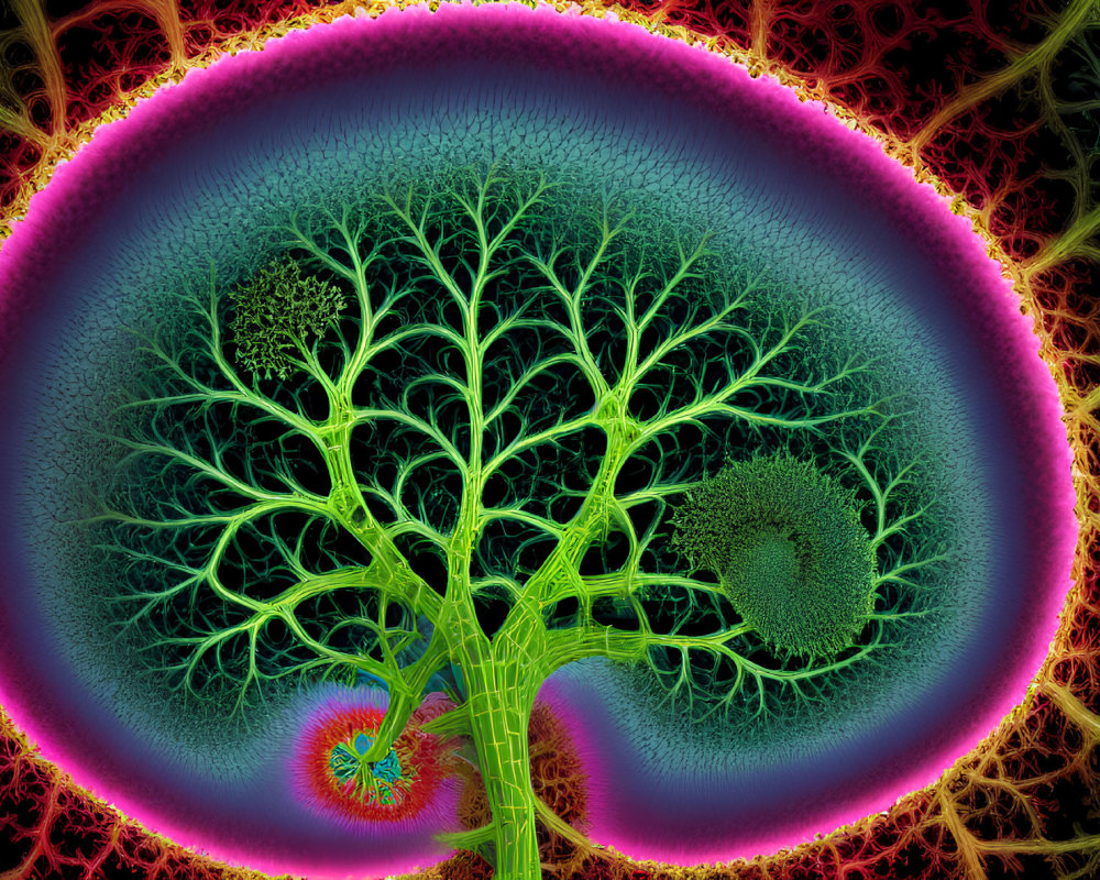 Colorful Fractal Image of Tree-Like Structure in Circular Boundary