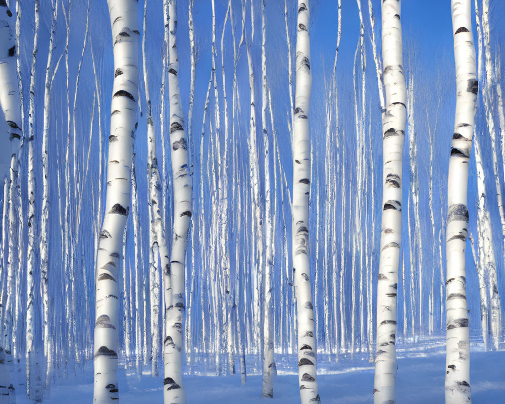 Tranquil Winter Landscape with Birch Trees in Snowy Setting