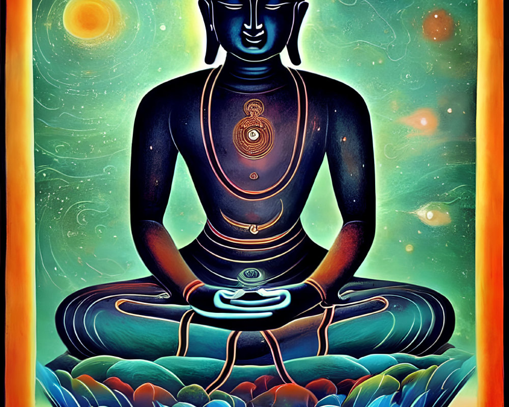 Colorful Meditation Illustration with Cosmic Background