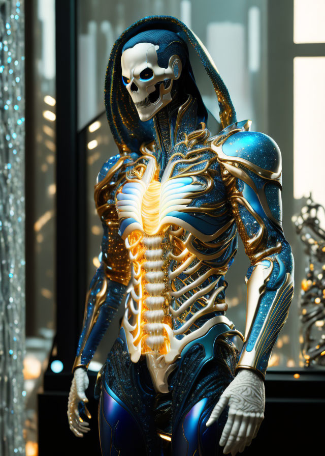 Detailed futuristic humanoid robot with glowing elements and metallic blue design
