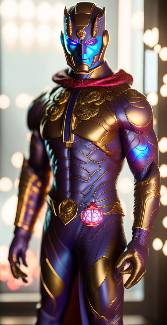 Metallic Blue and Gold Costume with Glowing Accents on Figure