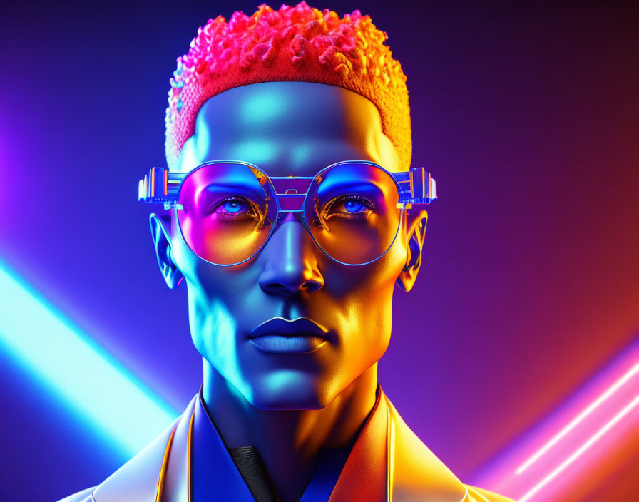 Colorful Digital Art Portrait with Neon Lighting, Stylish Glasses, and Headphones