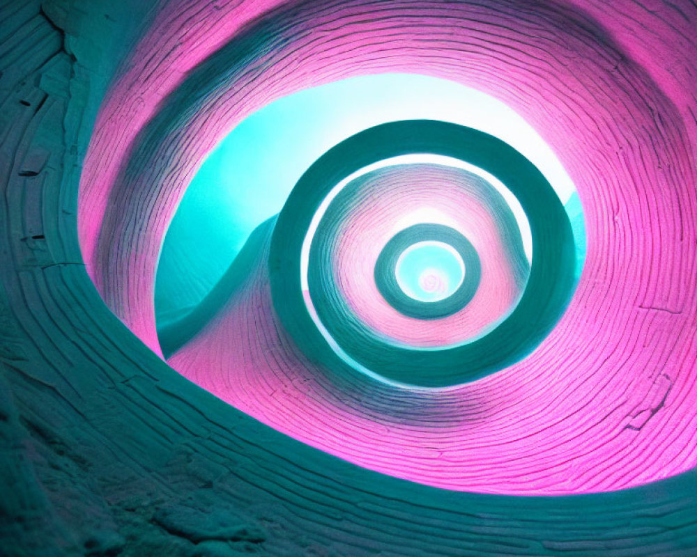Spiral Tunnel in Pink and Turquoise: Abstract Nautilus Shell Representation