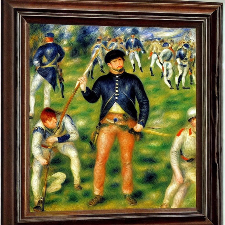 Men in Vintage Baseball Uniforms Playing Game on Grass Field - Vivid Oil Painting