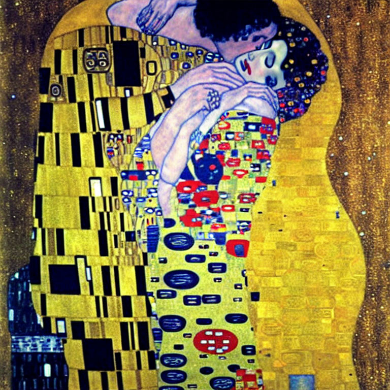 Colorful Mosaic Setting with Embracing Couple