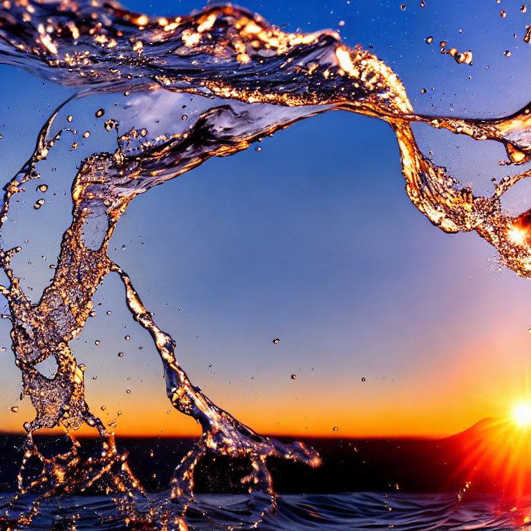 Vibrant sunset backdrop with dynamic water splash