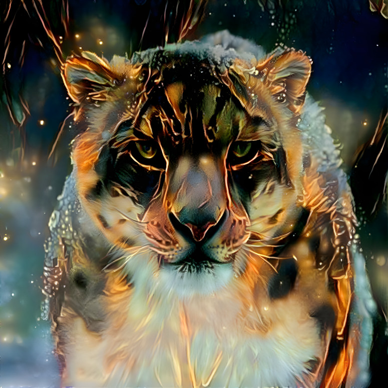 A fiery snow leopard