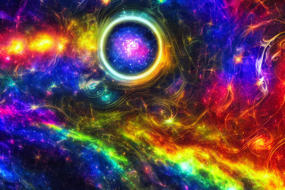 Colorful Cosmic Landscape with Nebulas and Stars in Digital Art