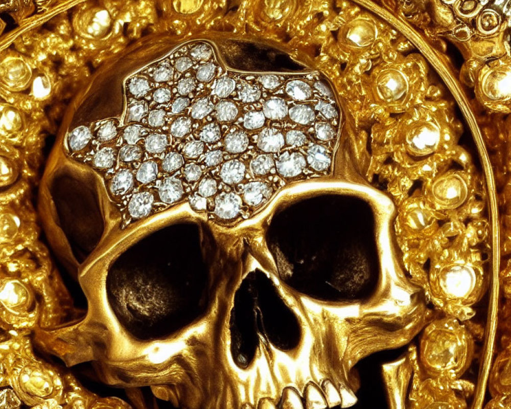 Golden Skull with Diamond Eyes and Ornate Gold Details