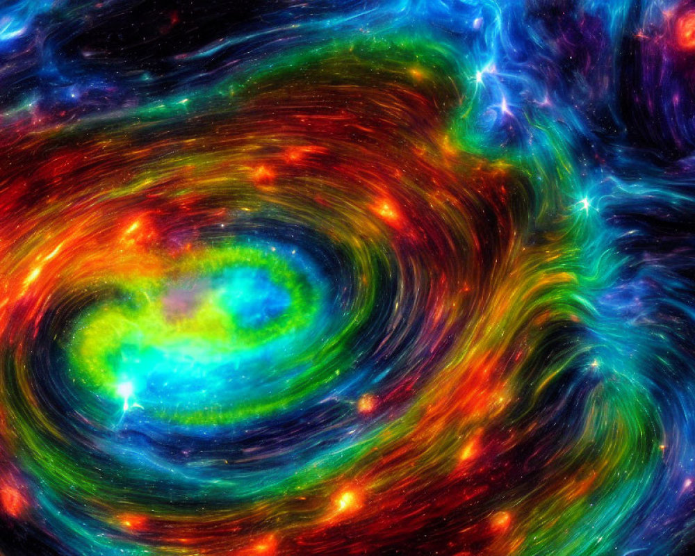 Colorful Cosmic Scene: Digital Art of Swirling Galaxy Patterns