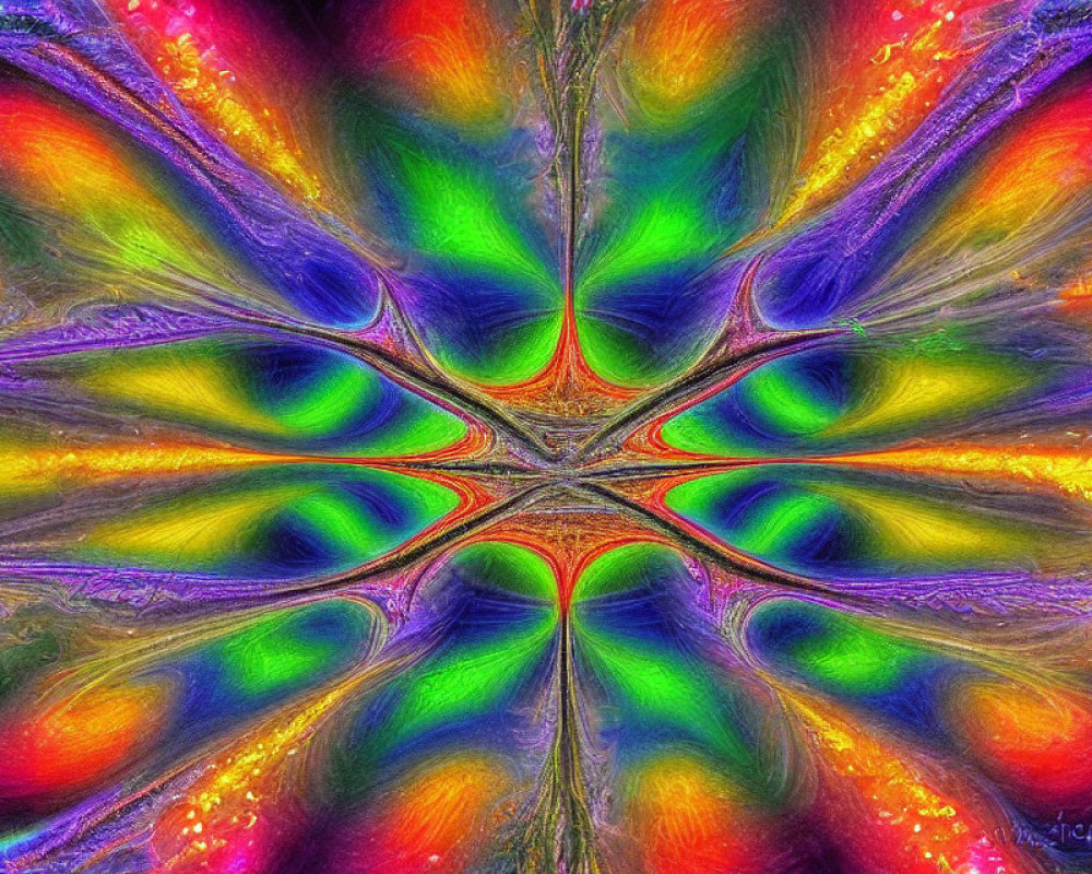 Symmetrical fractal digital art with vibrant colors