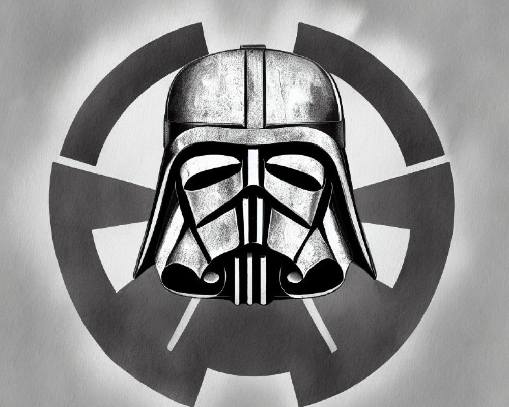 Monochrome helmet illustration on circular emblem