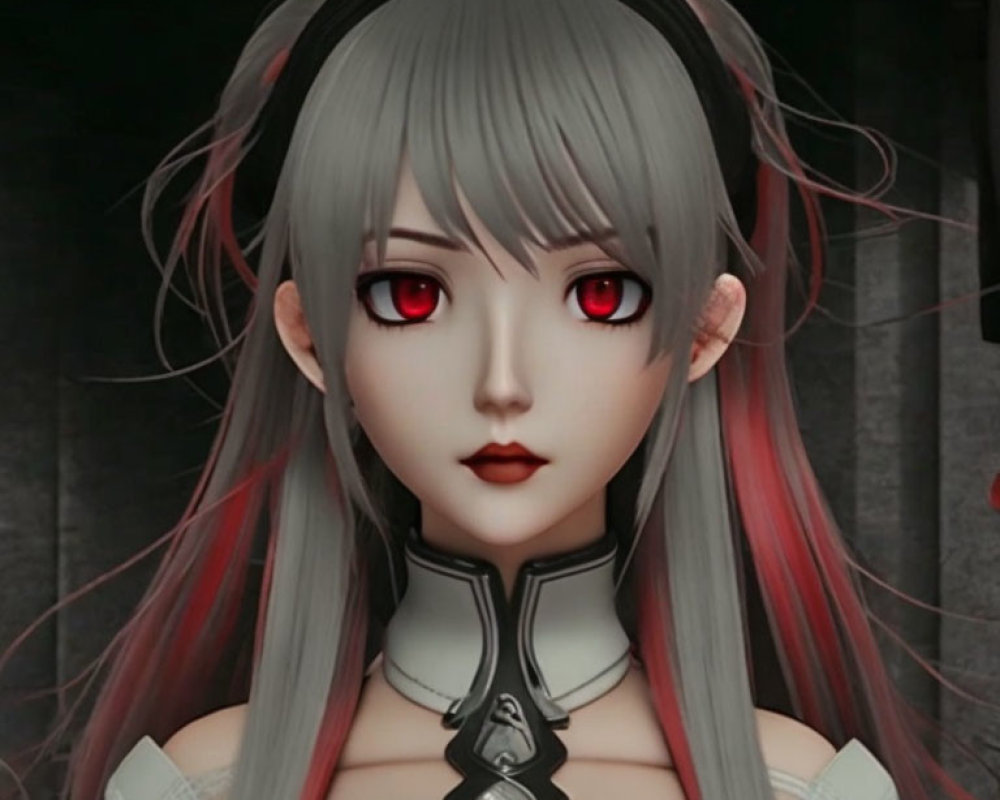 Digital Avatar: Pale Skin, Red Eyes, Gray Hair with Red Tips
