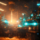 Futuristic Machinery Room with Glowing Blue Lights