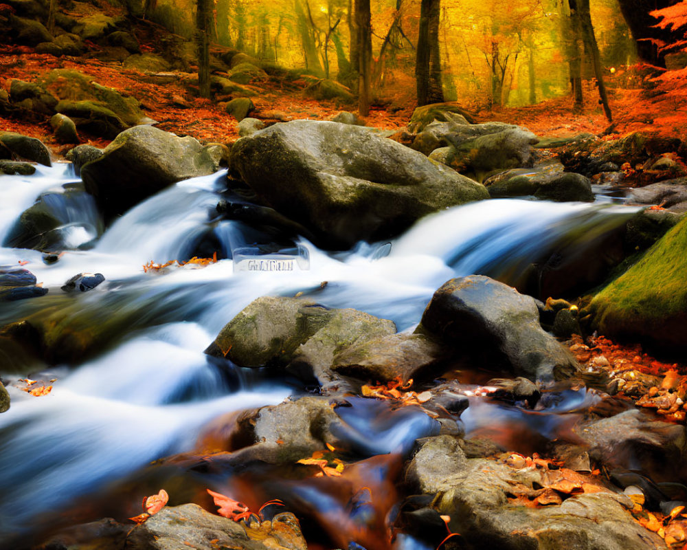 Tranquil Autumn River with Cascading Water and Vibrant Foliage