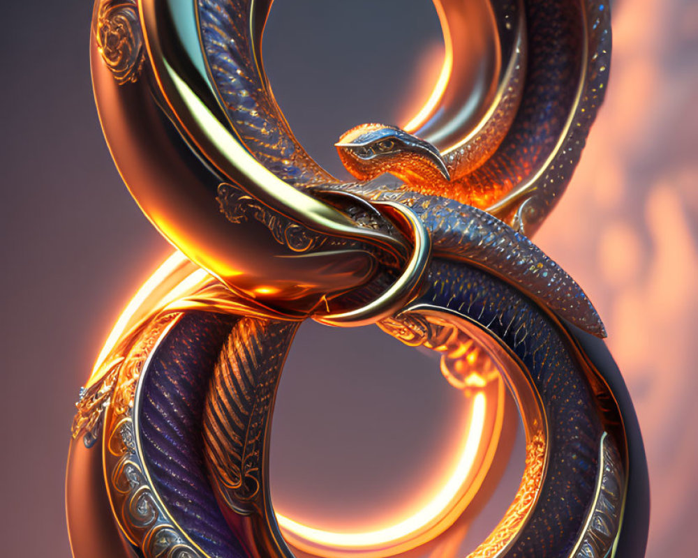 Metallic Orange and Purple Infinite Loop with Intricate Patterns