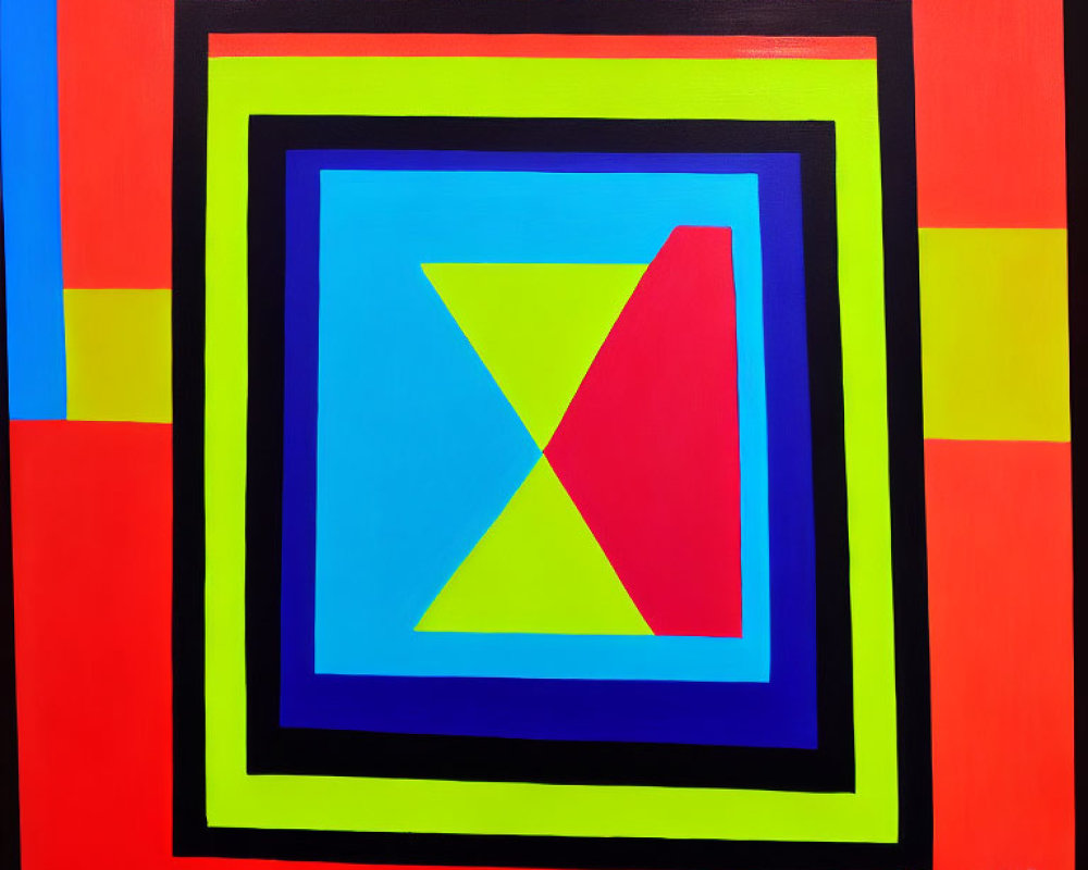 Colorful Abstract Geometric Painting with Central Red X