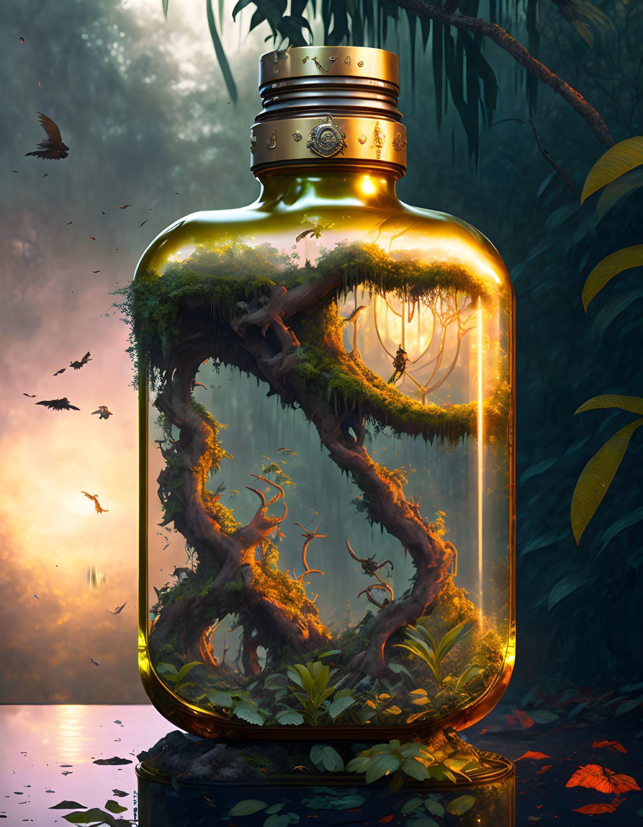 Jungle in an old flask