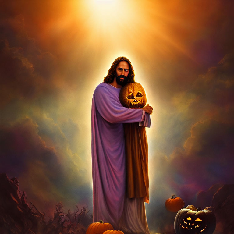 Jesus Christ is hugging a Halloween monster