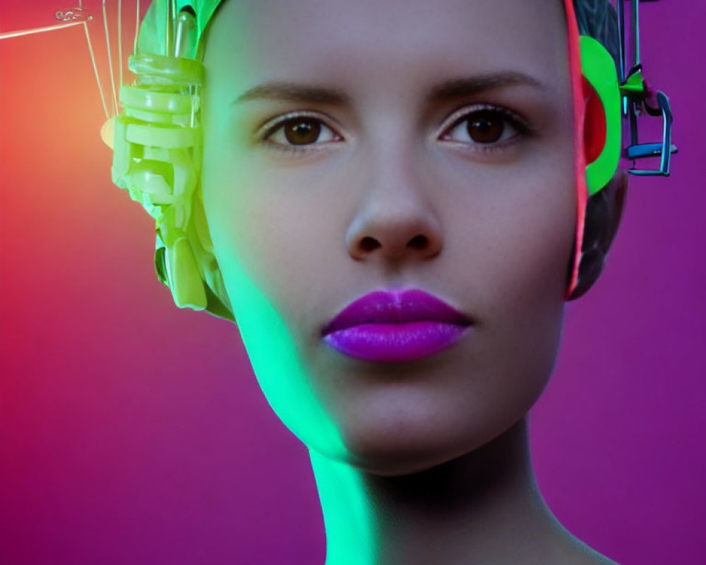 Futuristic digital artwork of woman with neon lighting