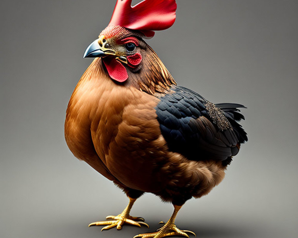 Digital artwork of a rooster with red comb and golden-brown feathers
