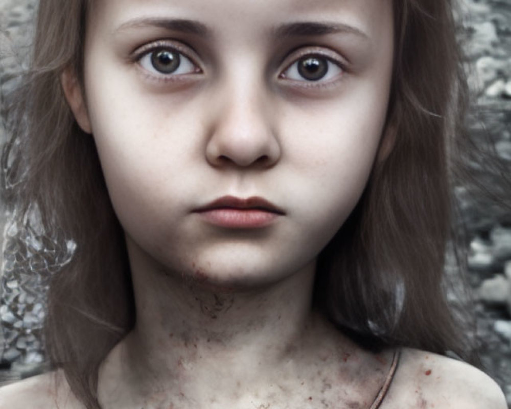 Digitally altered image of young girl with expressive eyes and somber expression