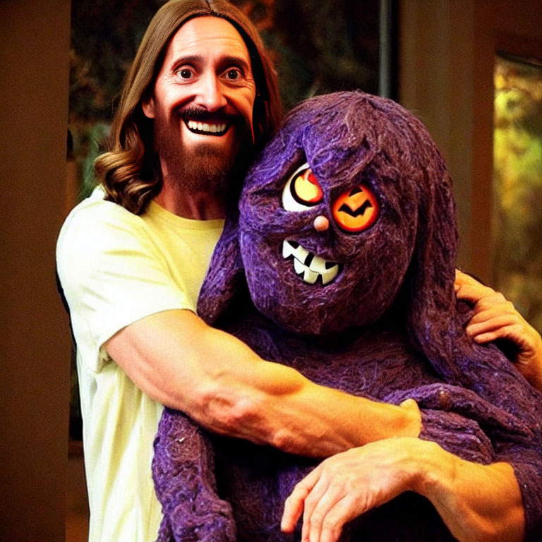 Jesus Christ is hugging a Halloween monster 