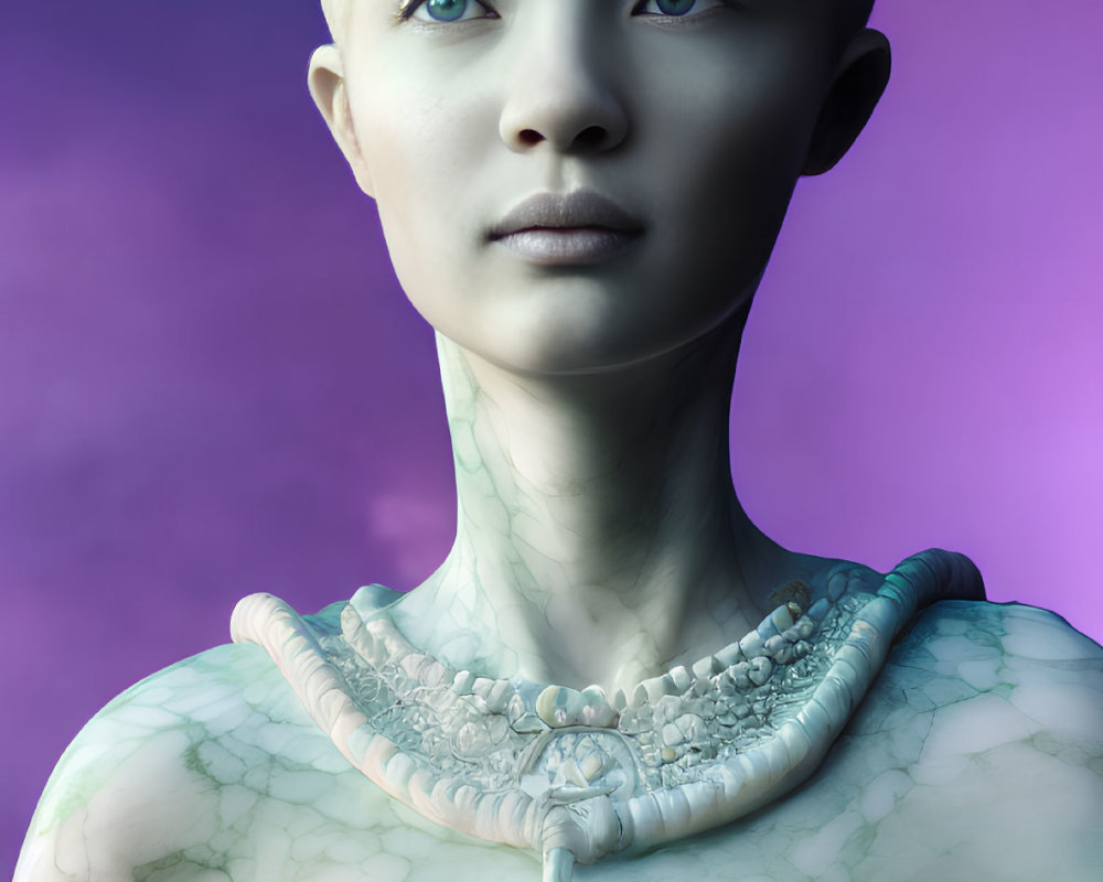 Otherworldly Being with Pale Skin and Bone Structure Necklace in 3D Render