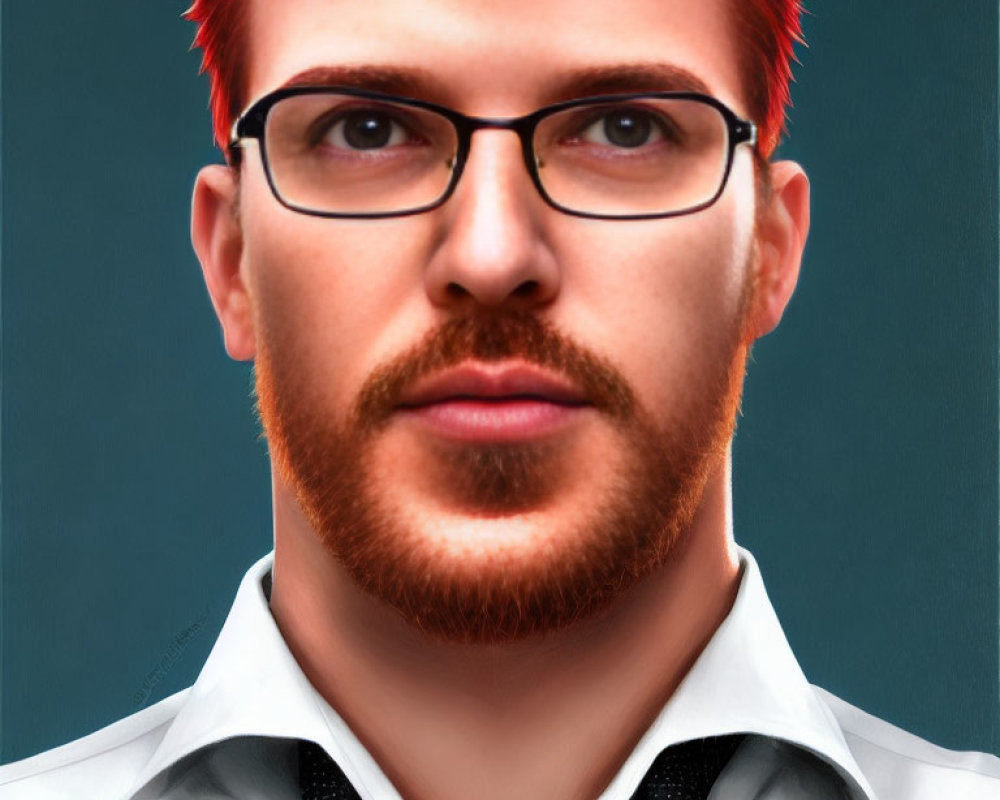 Man with Red Spiked Hair and Beard in Digital Portrait on Teal Background