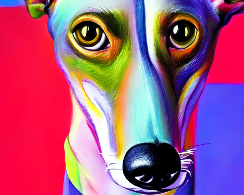 Vibrant Dog Portrait with Blue, Green, Yellow, and Pink Colors