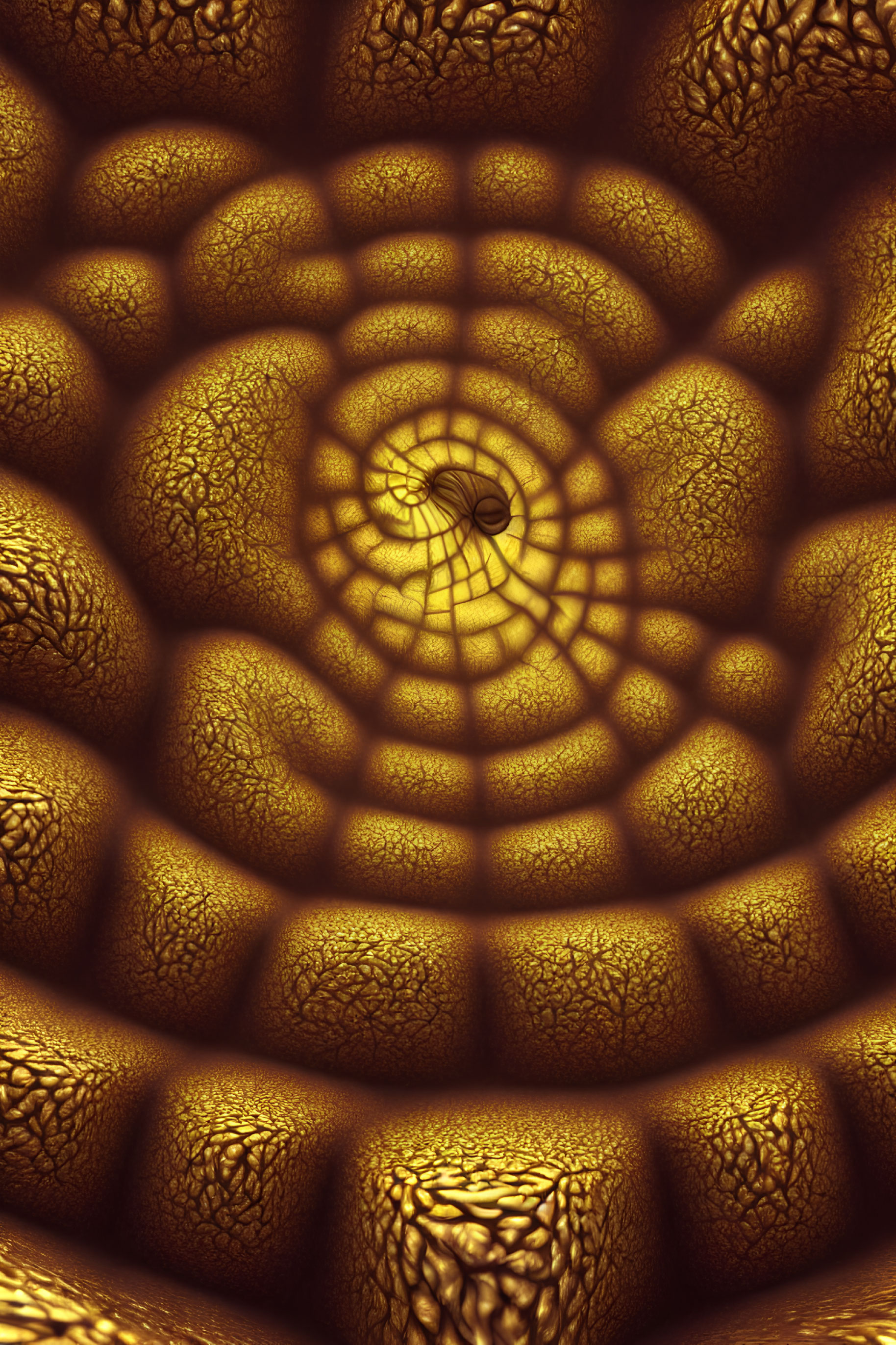 Golden Brown 3D Tunnel Fractal Pattern with Textured Walls