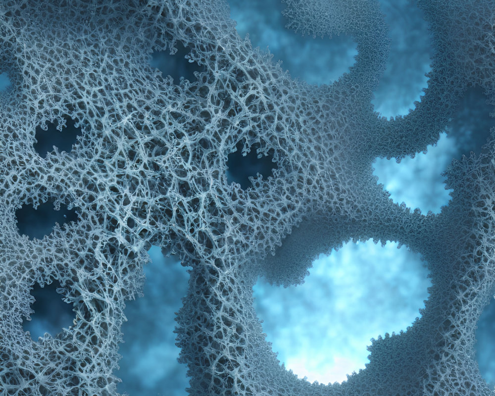 Intricate Blue Fractal Design with Web-like Structures