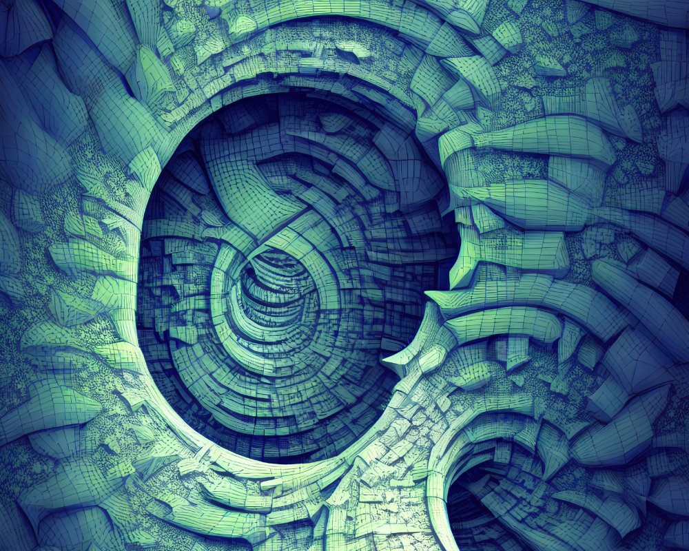 Abstract Fractal Image: Spiral Pattern, Textured Surface, Blue and Green Shades