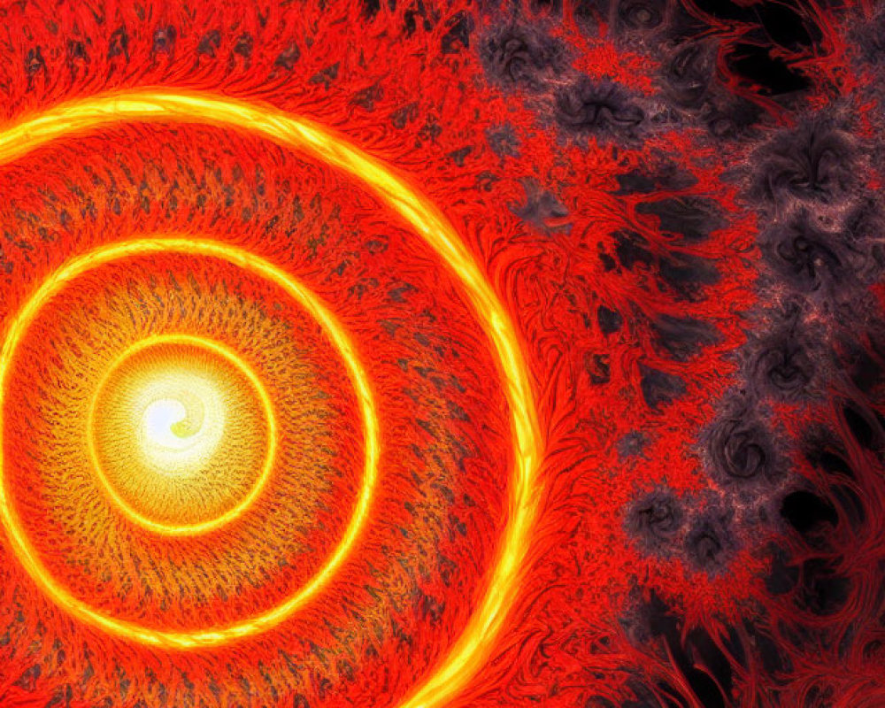 Fiery red and orange eye fractal with intricate flame patterns
