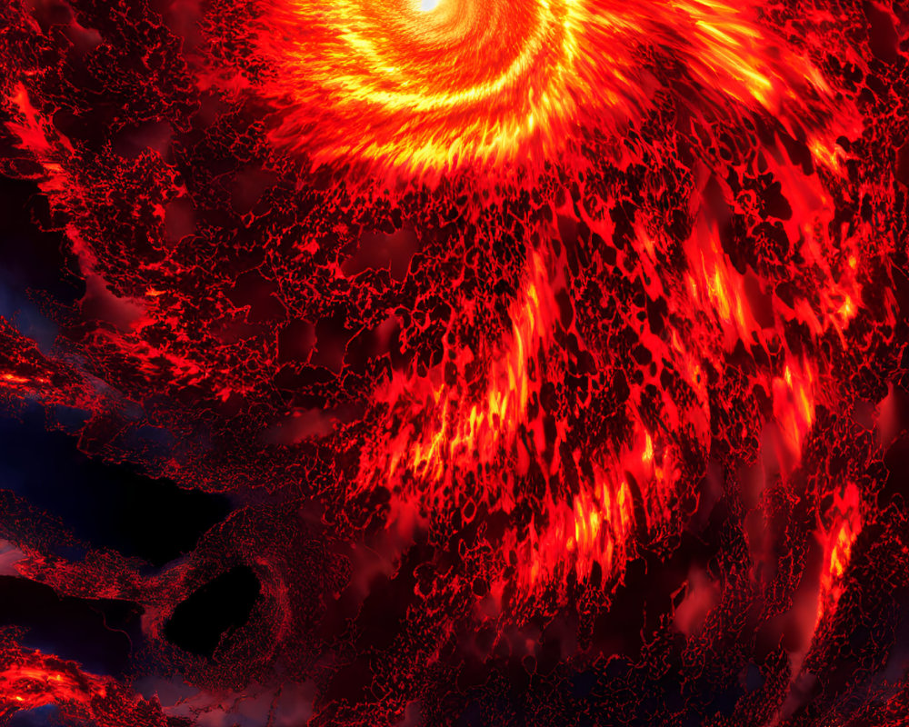 Vibrant red and orange swirling vortex or abstract galaxy.
