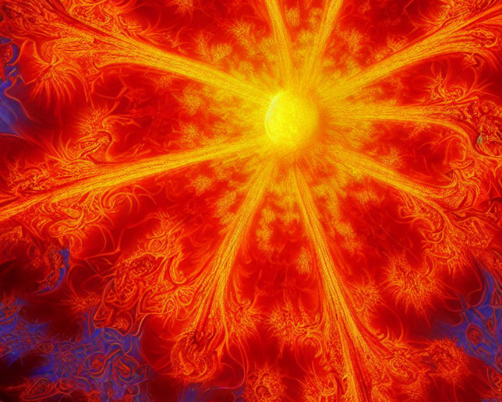 Colorful Fractal Art with Red, Orange, and Yellow Hues on Detailed Background
