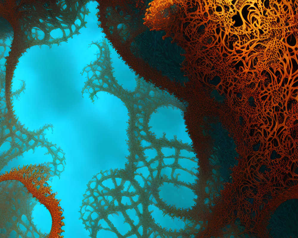 Intricate Turquoise and Orange Fractal Patterns