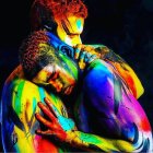 Colorful body paint embrace on dark background