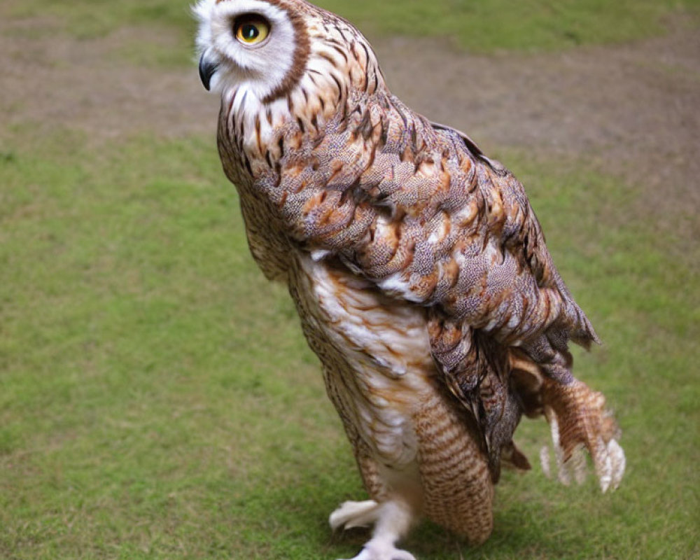 Majestic owl with intricate brown and white feather pattern