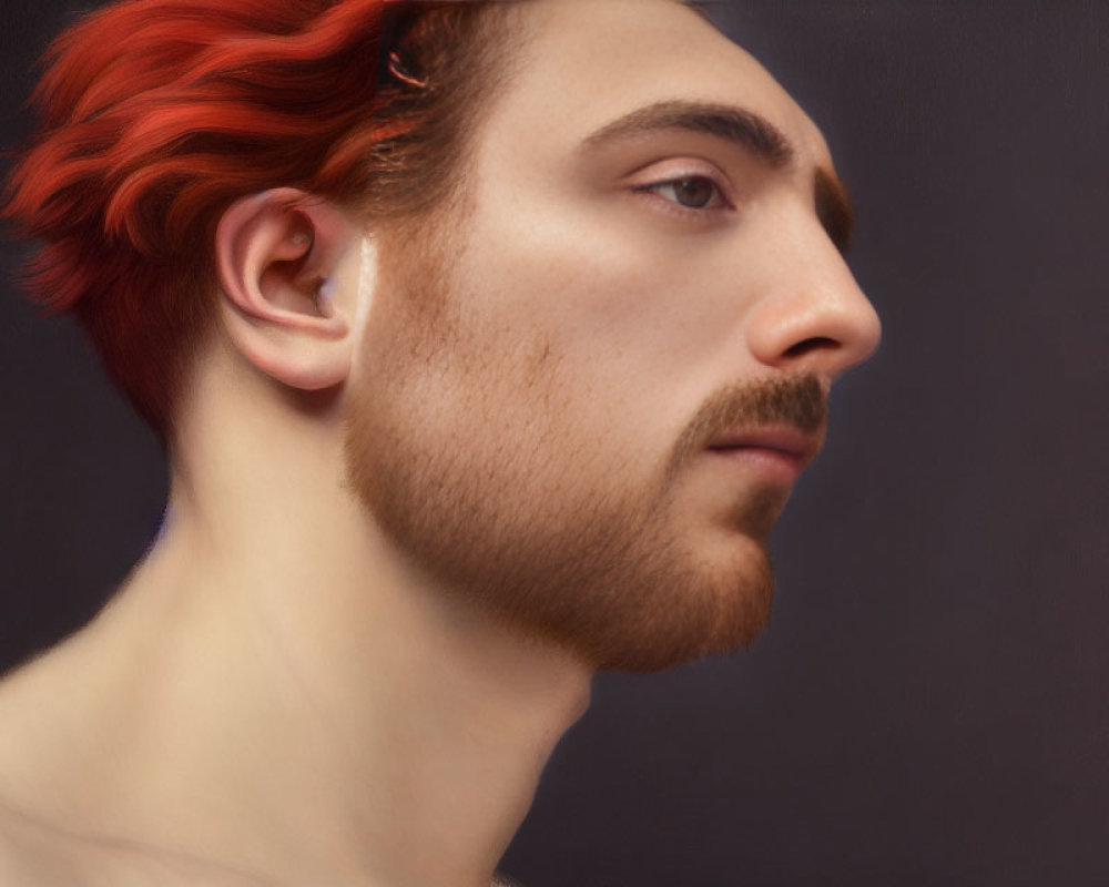 Profile of Person with Red Hair and Beard on Dark Background