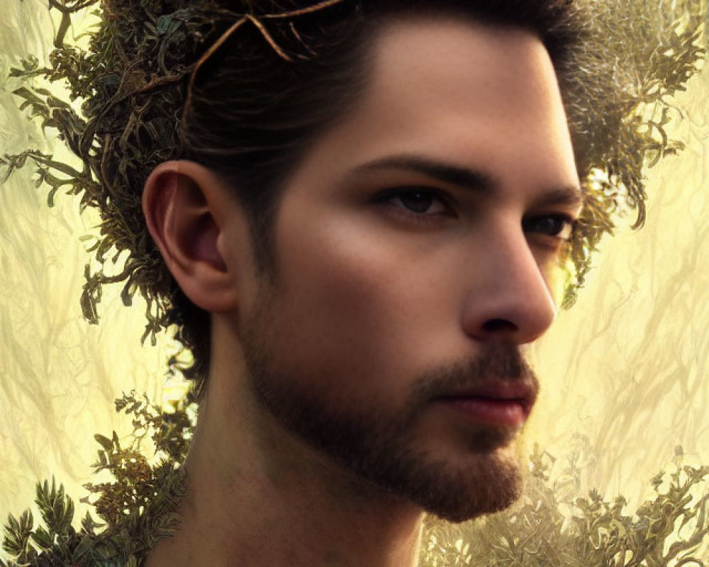Serene person portrait with elaborate nature crown