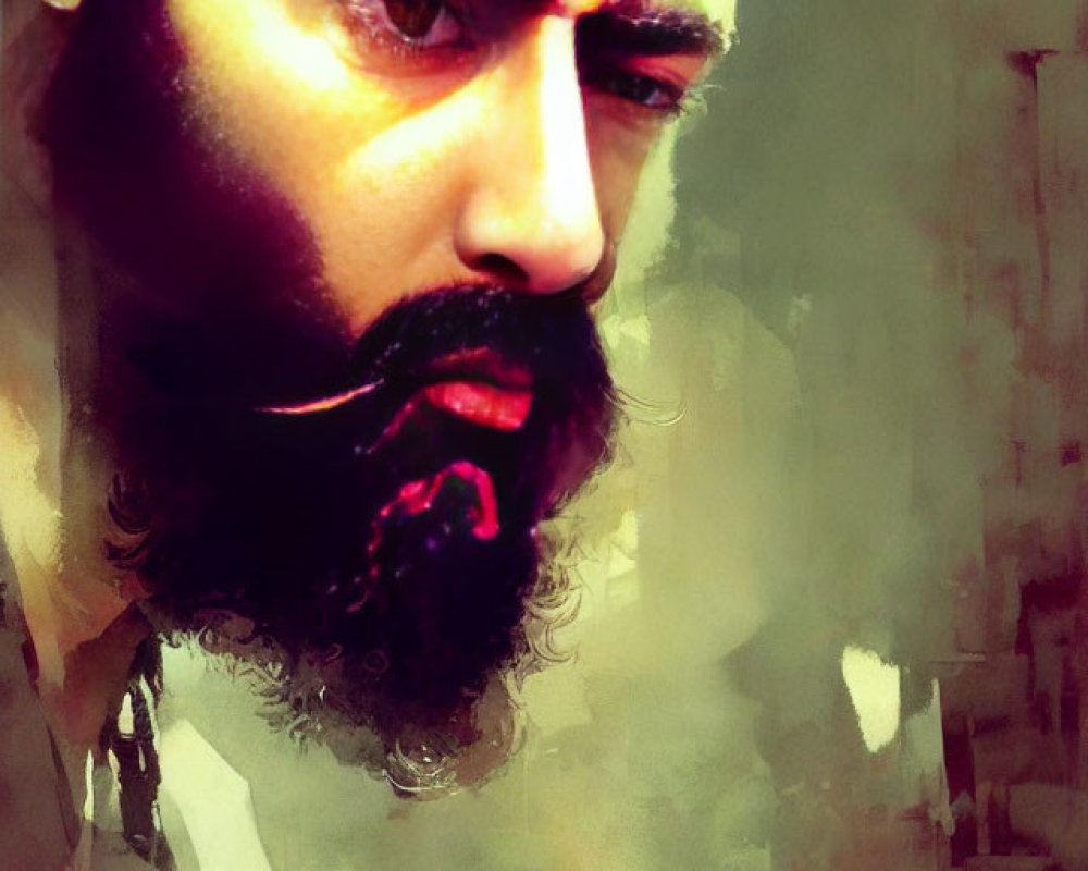 Man with Beard and Mustache in Digital Painting with Heavy Brush Strokes and Warm Tones